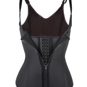 Black Latex 6 Steel Bones Hook Waist Trainer Vest